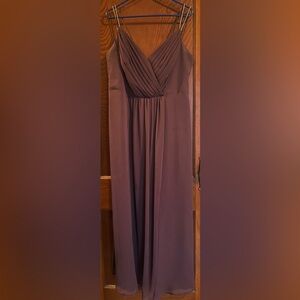 David’s Bridal Plum Two Strapped V-Neck Chiffon Body Dress